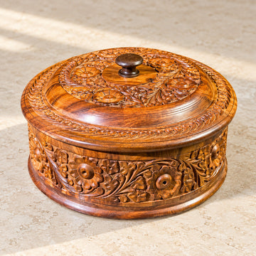 Handcrafted Wooden Carved Hotpot – Pure Wood Design – Size 12x8 Inches
