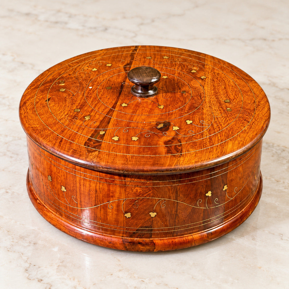 "Traditional Wooden Hotpot  (Without Steel Bowl )  – 12x8” Handcrafted with Premium Brass Inlay"