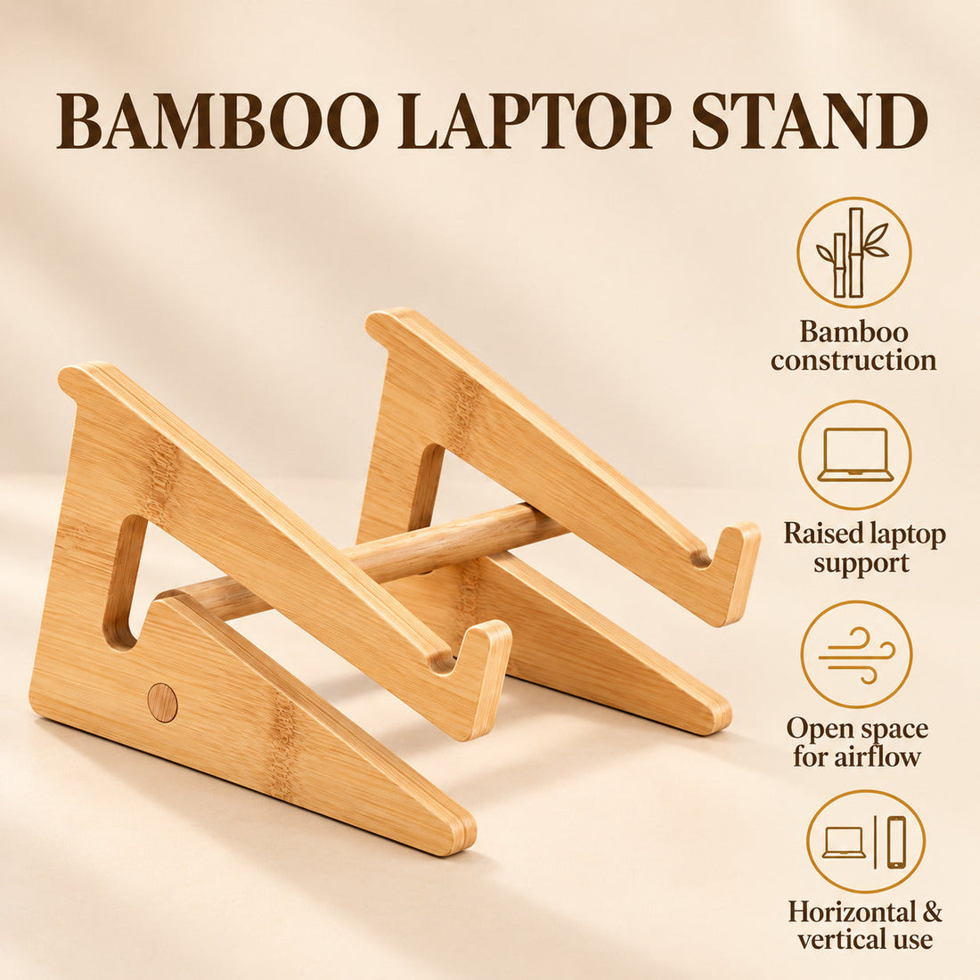 Laptop Stand, Wooden Vertical Laptop Stand for Desk, Bamboo Laptop Stand Compatible with MacBook Air Pro/Dell XPS/Surface