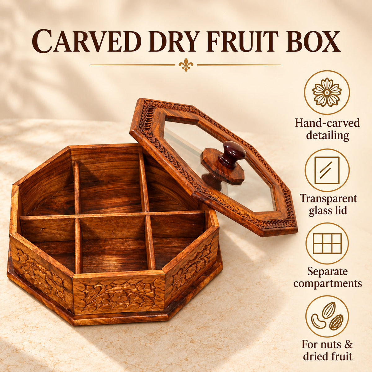 Dry Fruit Pot With Hand Carved Work