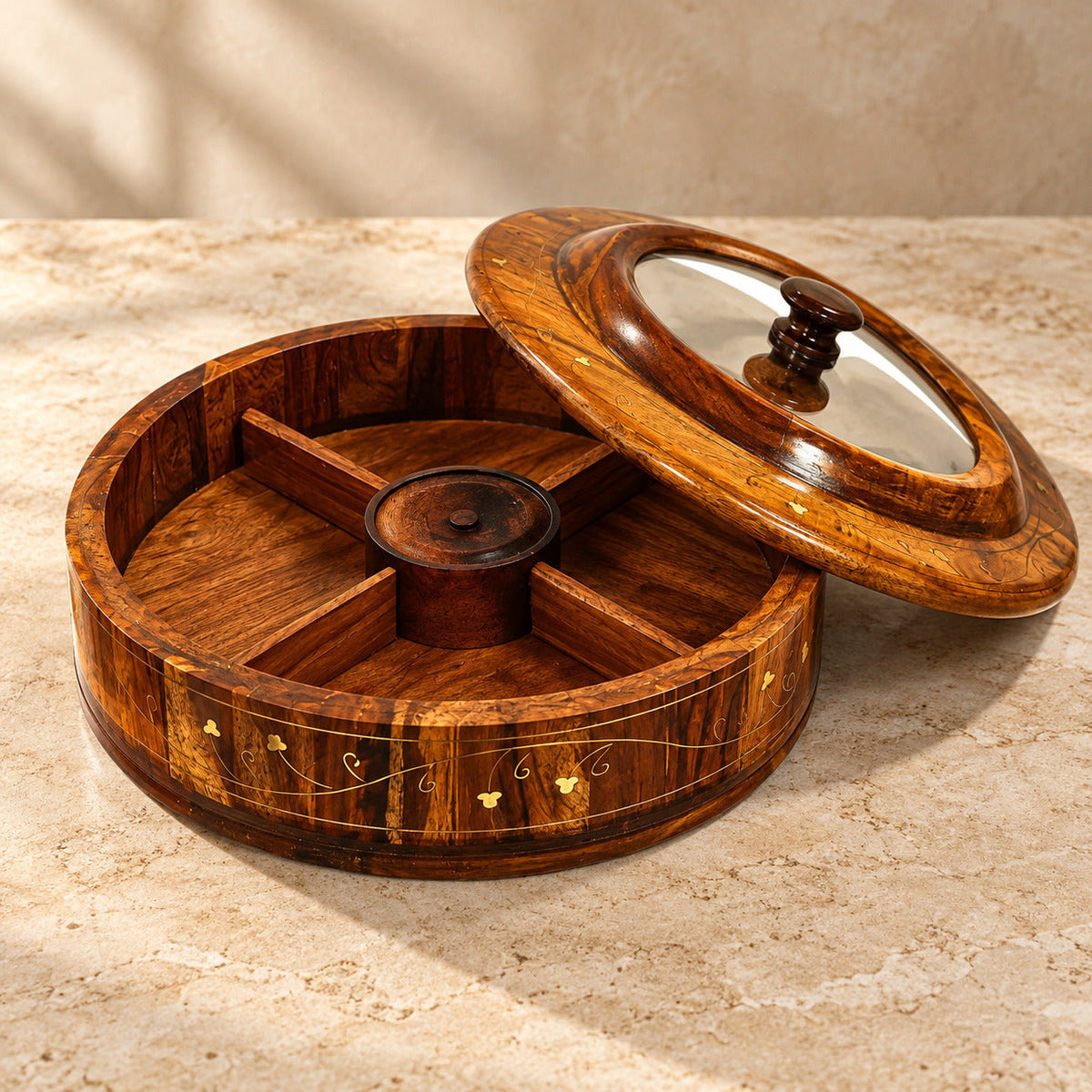 Dry Fruit Box With Glass Cover | Beautiful Brass Design