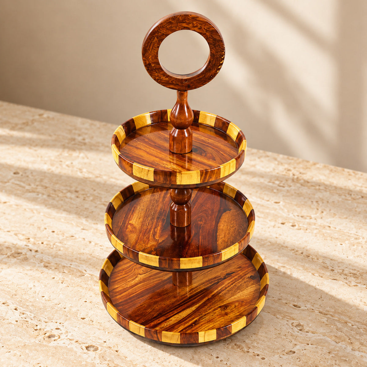 3-Tier Wood Slab Cake Stand|Wooden Munchies Hi-Tea Trey