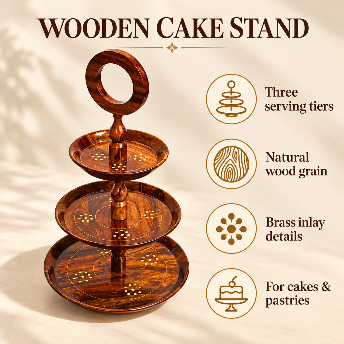 3-Tier Wood Slab Cake Stand|Wooden Munchies Hi-Tea Trey