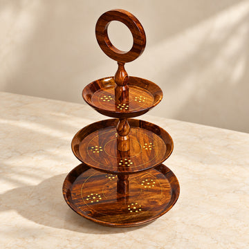 3-Tier Wood Slab Cake Stand|Wooden Munchies Hi-Tea Trey