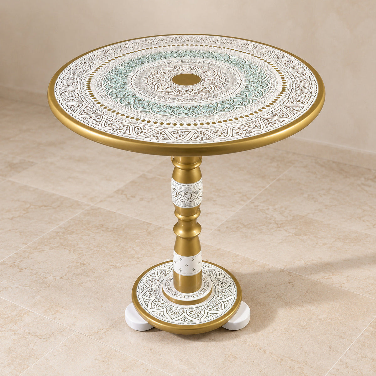 White & Gold Luxury Coffee Table – 18" Round Top, 20" Height | Handcrafted Royal Accent Table