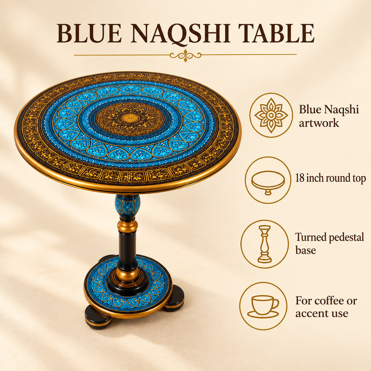 Coffee Table With Blue Naqshi Art 18"