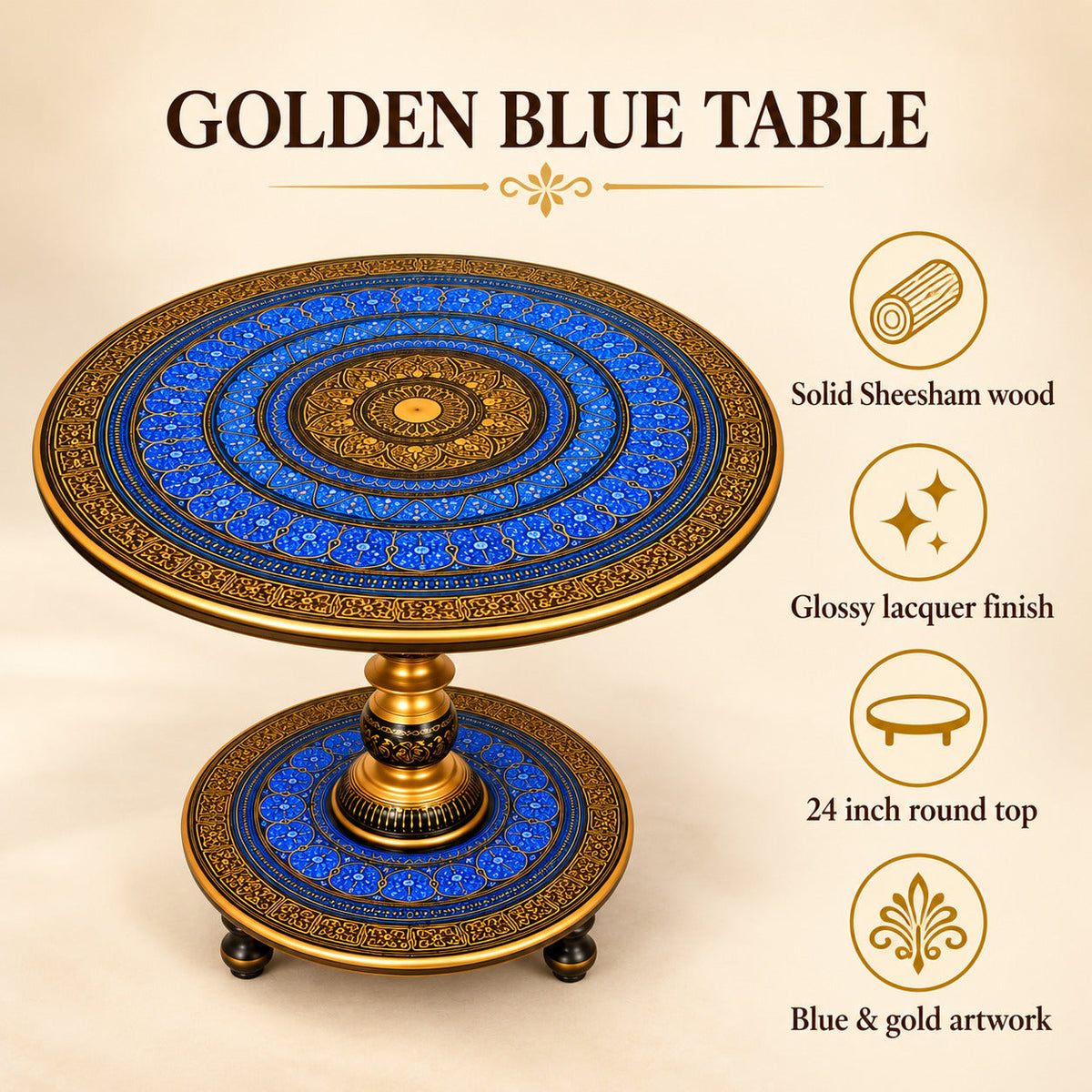 Golden Blue Lacquer Art-Coffee table 24"