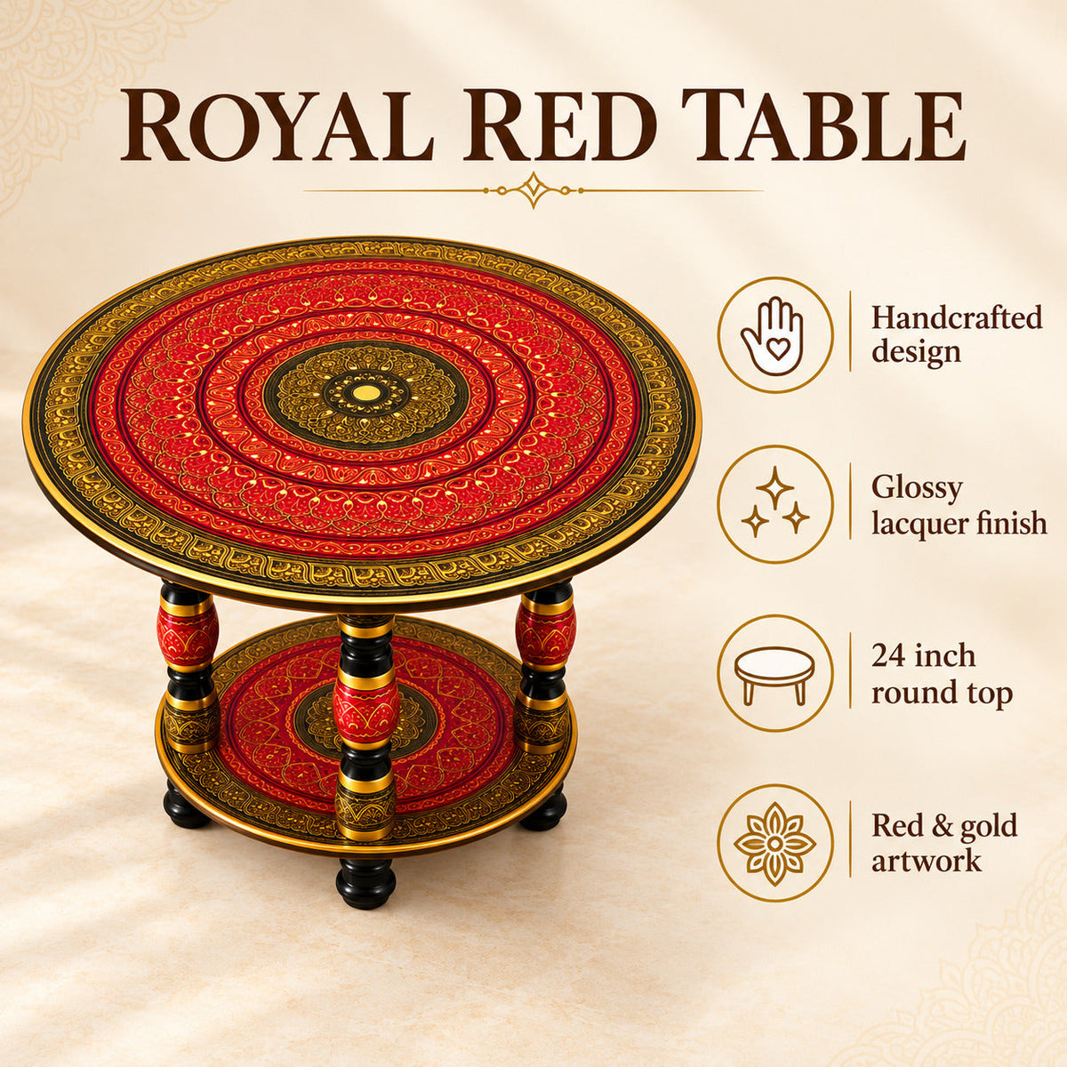 Royal Red Lacquer Art-Coffee Table 24"