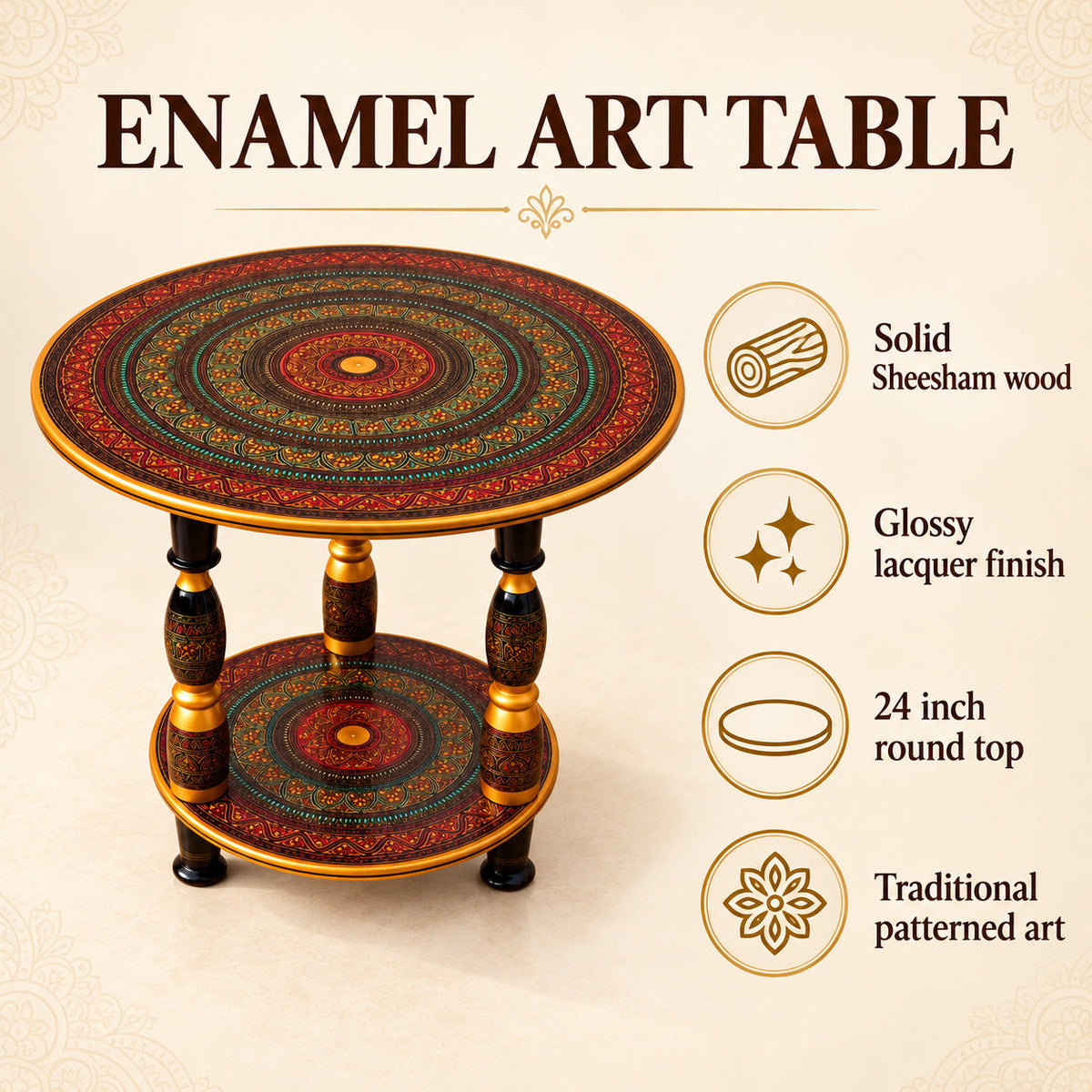 Enamel Lacquer Art-Big Coffee Table 24"