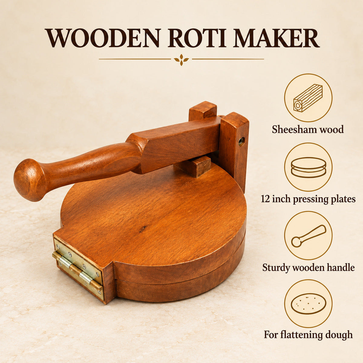 Wooden Roti Maker - Sheesham Wood (12 Inches Width)