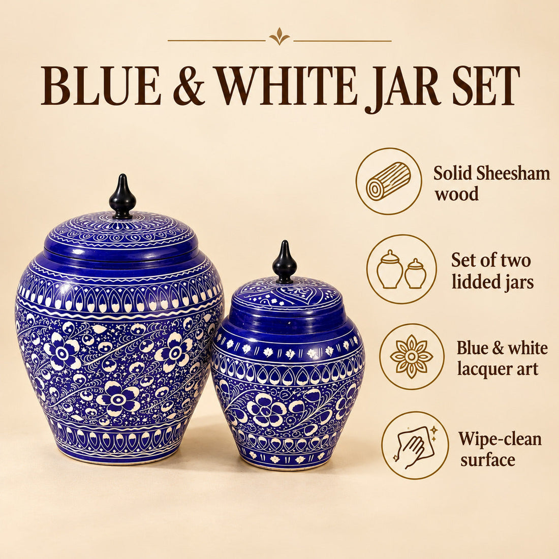 Luxe Lacquer Art-Candy Jar Set Of 2