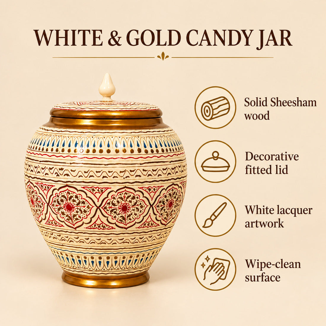 White Lacquer Art-Candy Jar