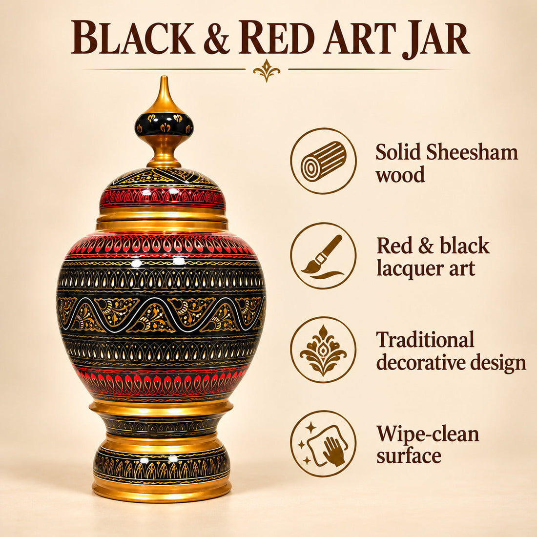 Black And Red Laquer Art jar