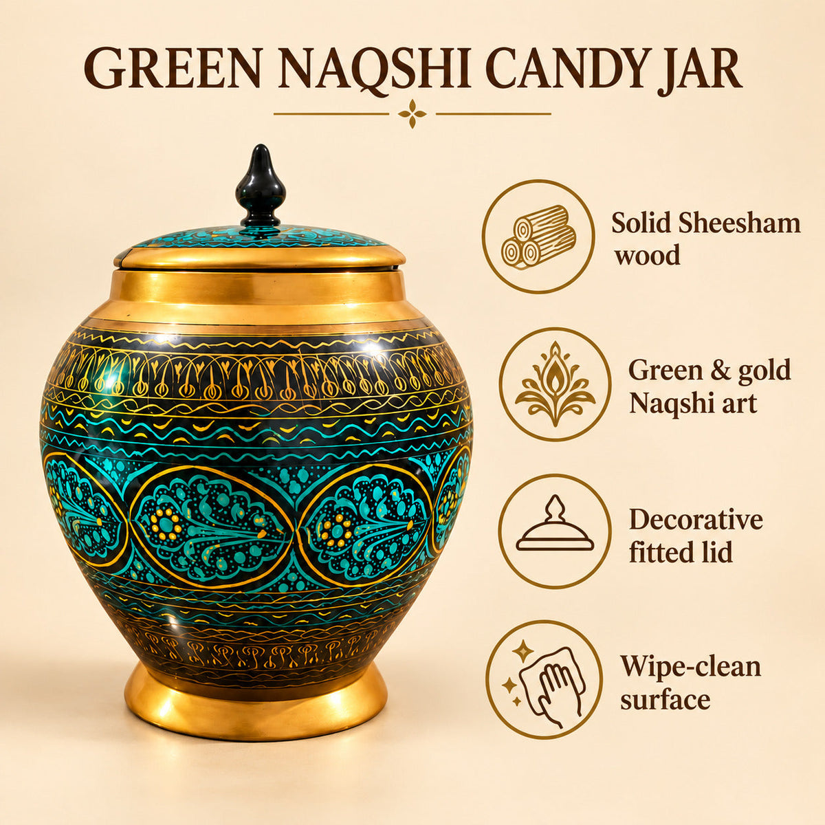 Green Naqshi Art Candy Jar