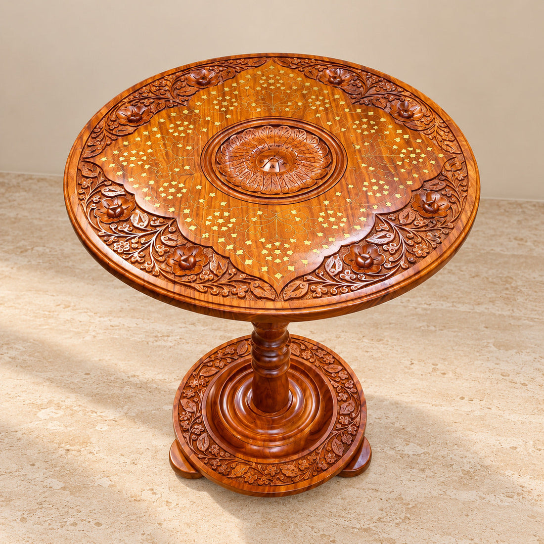 Wooden Handmade Coffee Table With Brass Work 18"