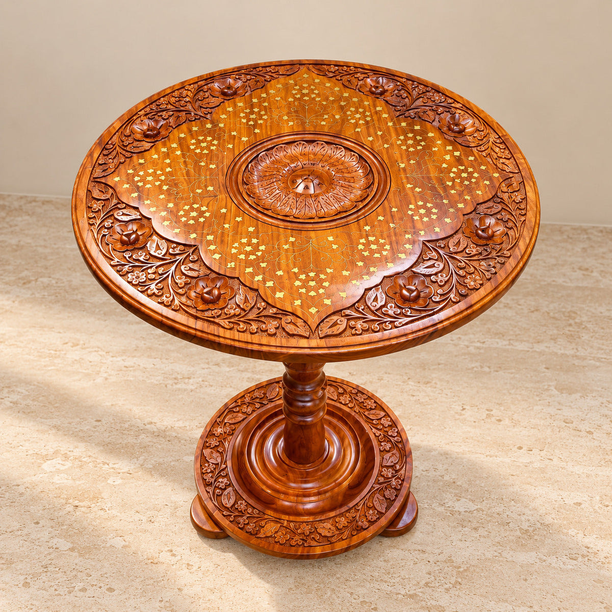 Wooden Handmade Coffee Table With Brass Work 18"