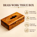 Wooden Handmaded Tissue Box With Brass Work
