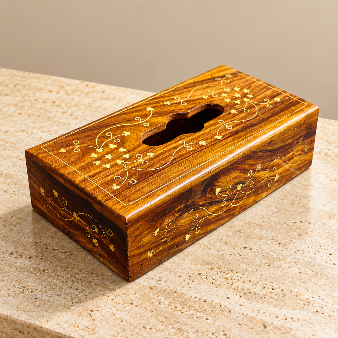 Wooden Handmaded Tissue Box With Brass Work