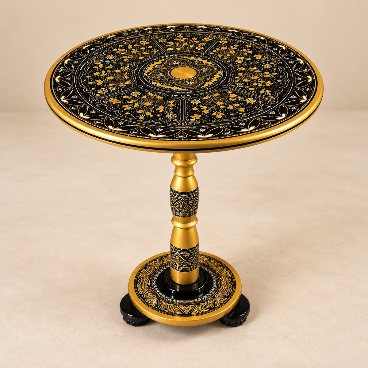 "Luxury Black & Gold Royal Lacquer Coffee Table – 18'' Decorative Accent Table | Handcrafted Elegant Design"