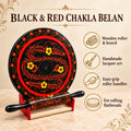 Wooden Bread Roller(Chakla Belan) with Hand Made Black & Red Lacquer Art Flower Pattern