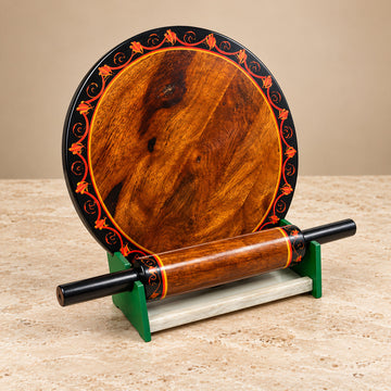 Wooden Bread Roller(Chakla Belan) Hand Made Yellow Lacquer ArT