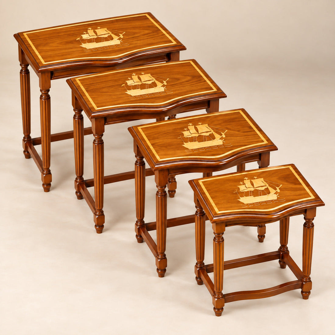 Sheesham Wood Nesting Tables with Handmaded Work (Set of 4)