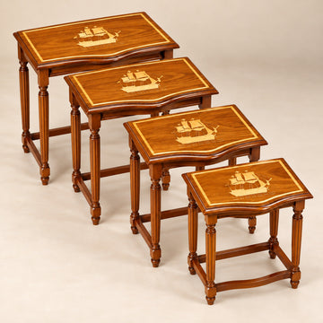 Sheesham Wood Nesting Tables with Handmaded Work (Set of 4)