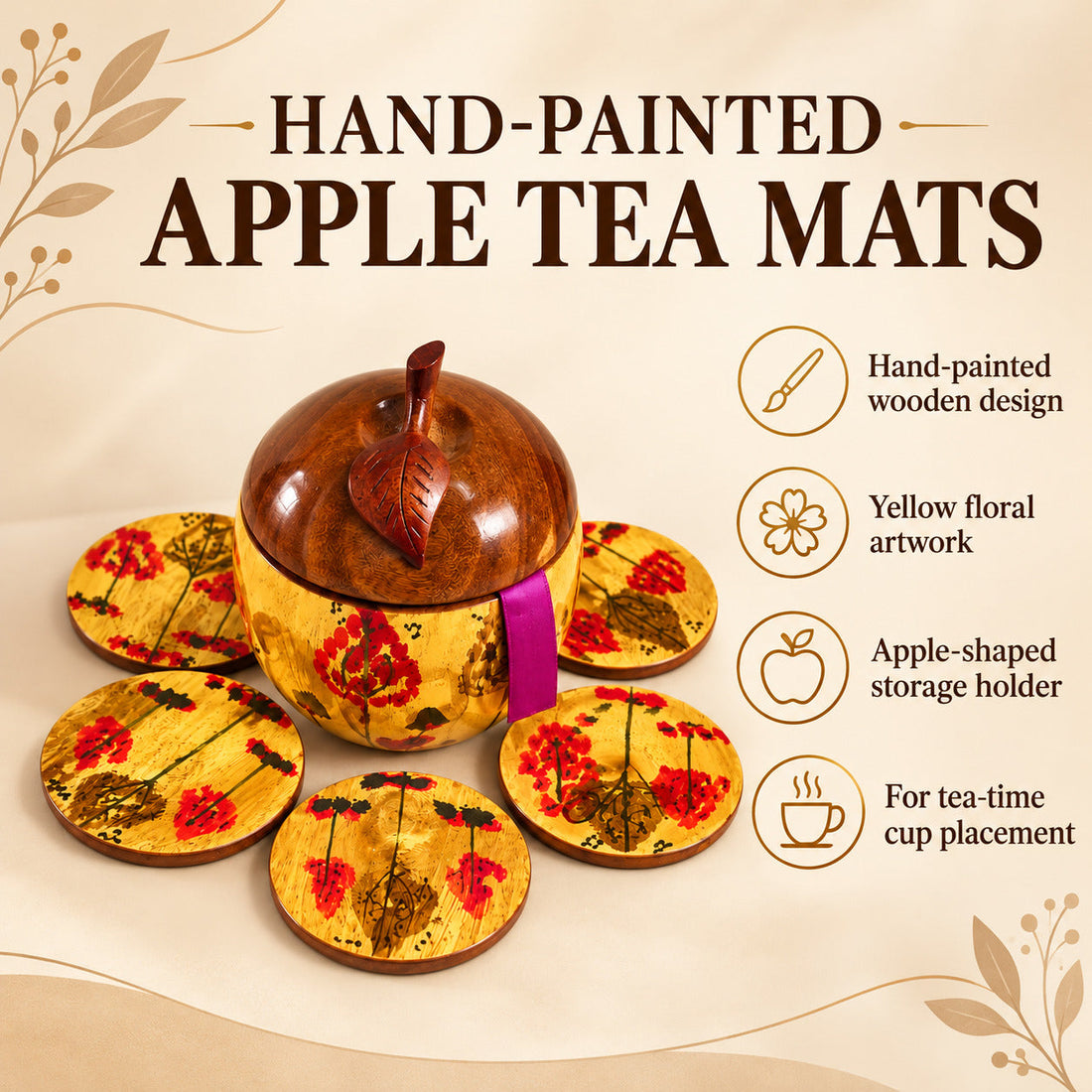 Apple Tea Mat Yellow Hand Painted