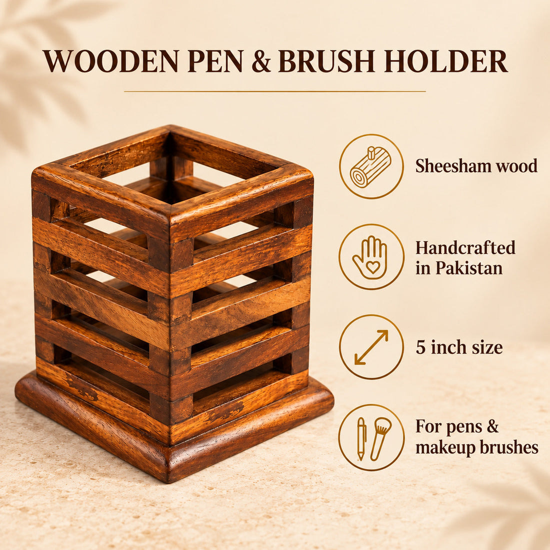 wooden Pen Brush Holder,
