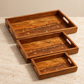 Wooden Serving Tray Set of 3 Pcs – Beautiful Brass Work