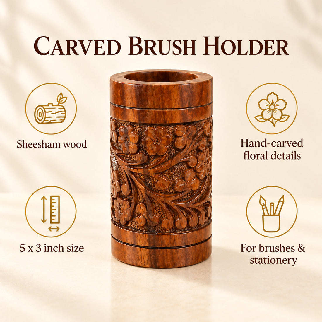 Makeup console & Brush holder with hand carved work
