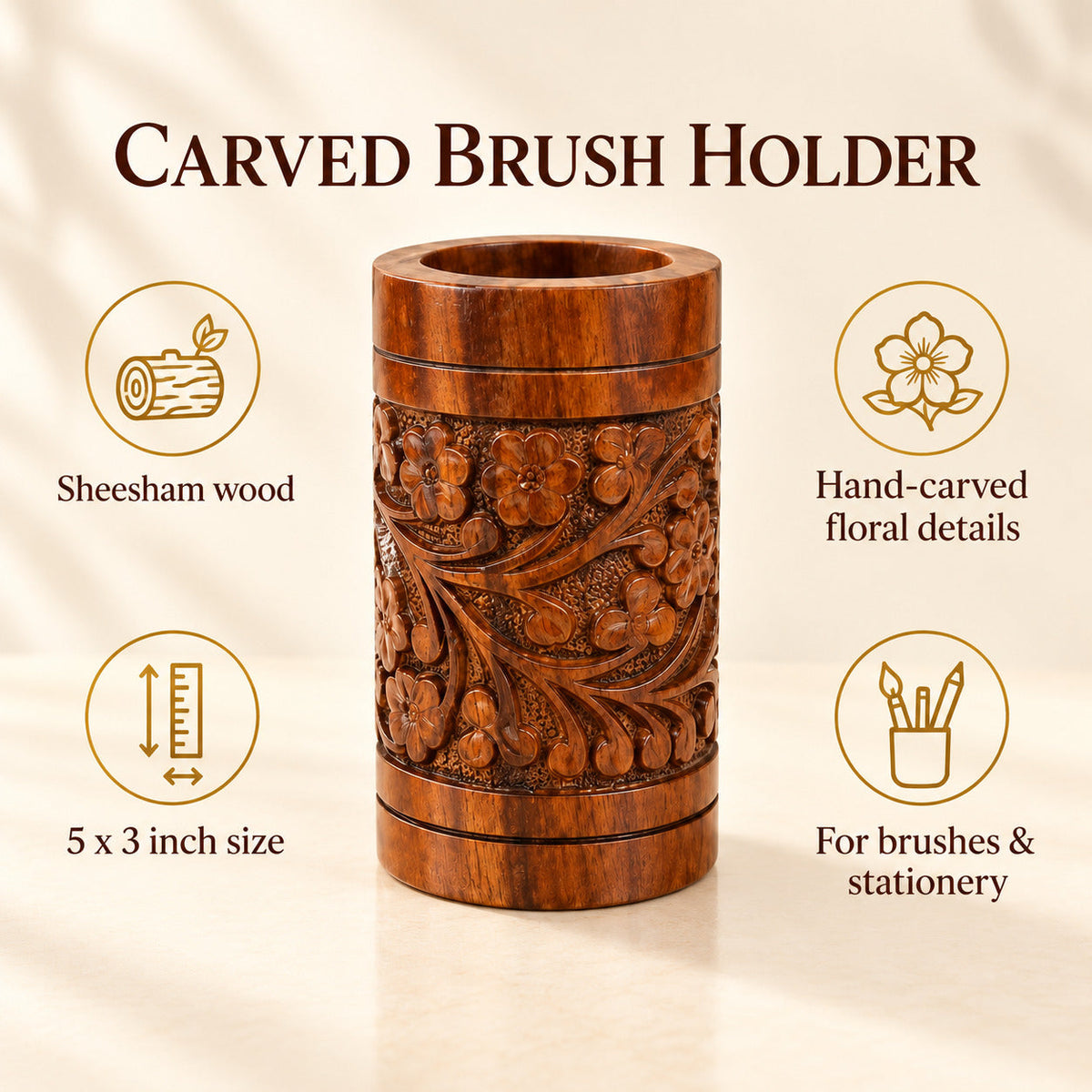 Makeup console & Brush holder with hand carved work