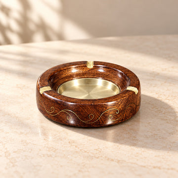Wooden & Brass Round Ashtray – 6 Inches | Handmade Classic Design