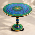 Lacquer Art Coffee Table Blue Green 18 Inches