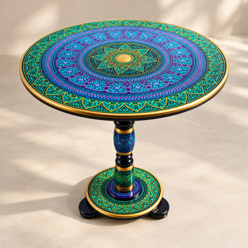 Lacquer Art Coffee Table Blue Green 18 Inches