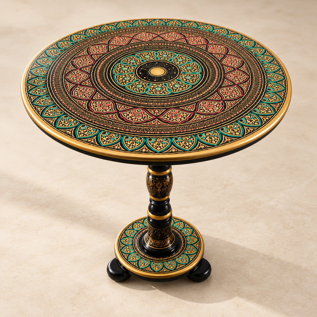 Lacquer Art Coffee Table Red Black 18 Inches