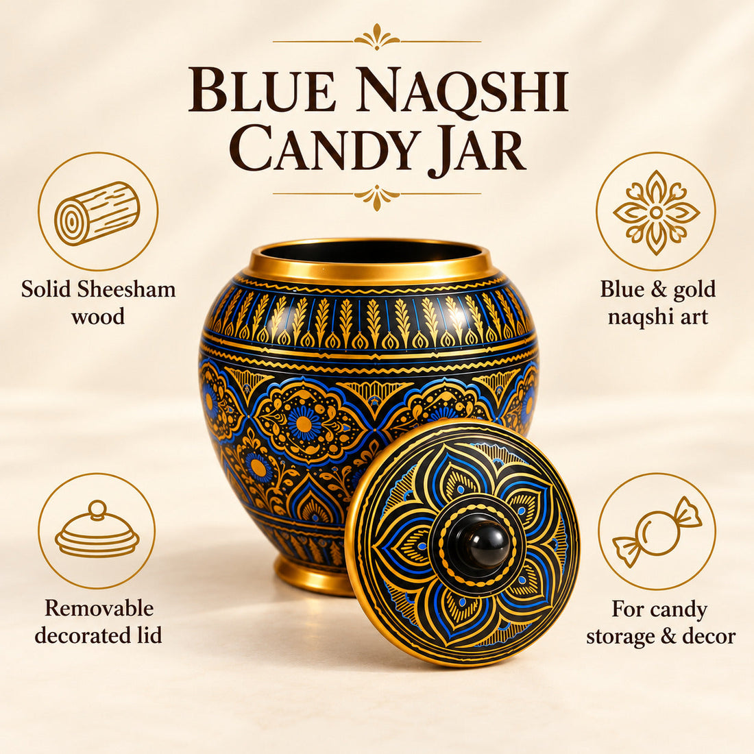 Blue & Black Naqshi art Candy jar in Beautiful Pakistani Tradition Art