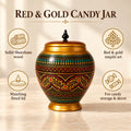 Wooden Handmaded Candy Jar With Red & Golden Naqshi Art