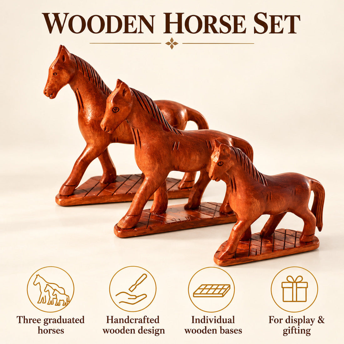 Wooden Handmade Toy ( HORSE) SET OF 3 | Premium Quality