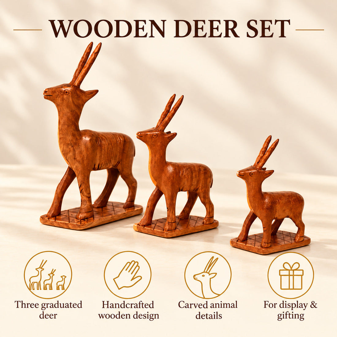 Wooden Handmade Toy (Deer) set of 3 | Premium Quality