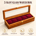 Wooden Watch Box ( 5 Portion ) With Glass Cover  Handmade product
