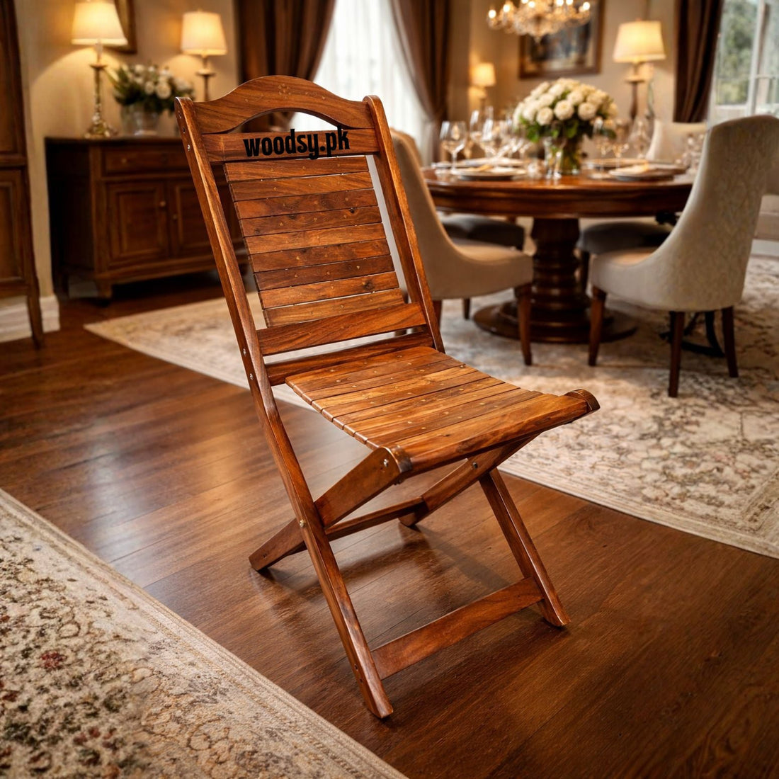 Handcrafted Sheesham Wood Chair with Brass Work – Premium Wooden Accent Chair | 41" Size
